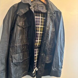 Madewell Black rain slicker  Jacket plaid adjustable spring outdoor hooded
